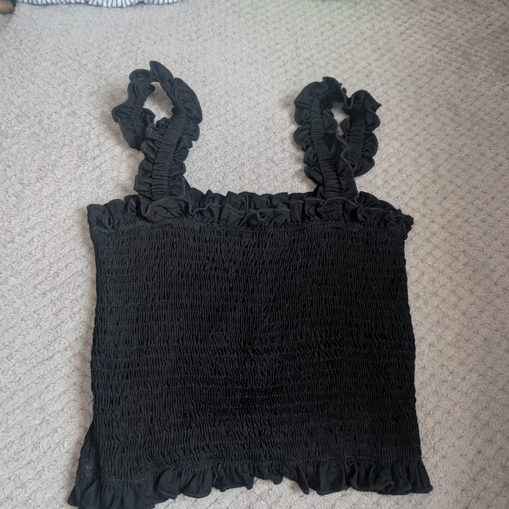 Ardene Black Smocked Ruffled Tank Top